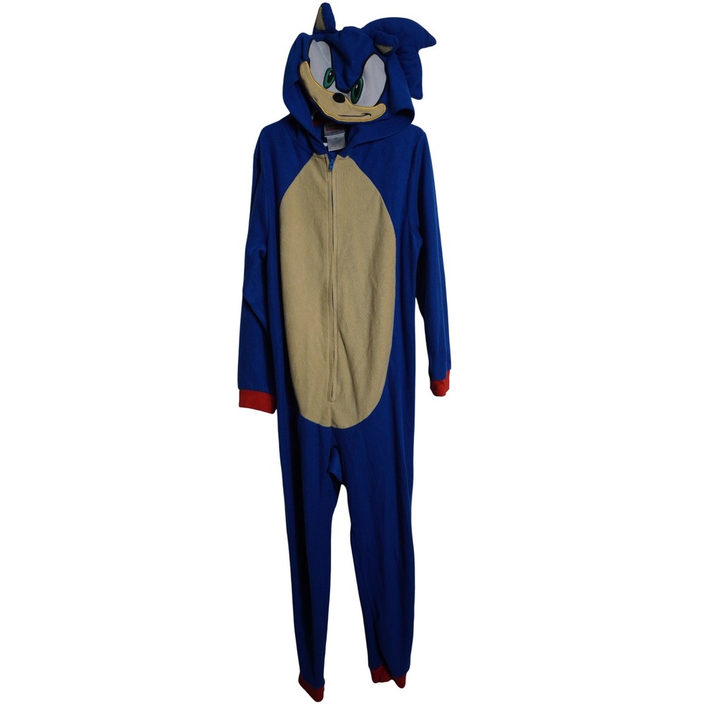 Sonic the Hedgehog Hooded Fleece Union Suit Size M 8 Blue Character Sleeper PJs